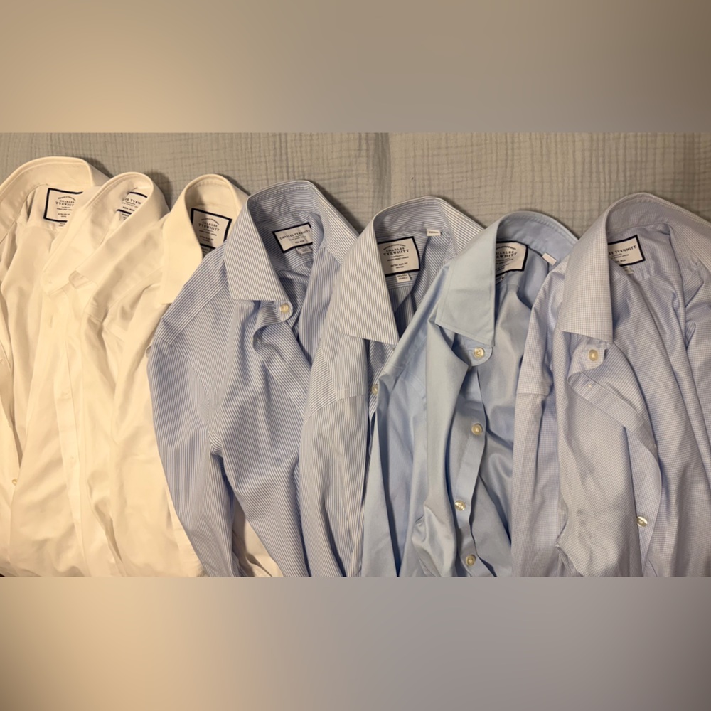 7 Charles Tyrwhitt Extra Slim White, Light Blue, & Blue-Striped Dress Shirts